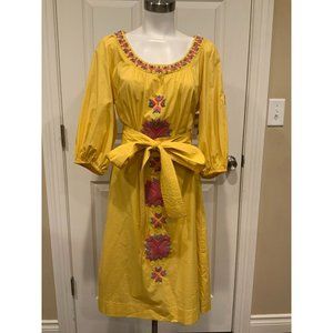 Figue Yellow Lou Lou Embroidered & Jeweled Dress W/ Waist Tie, Size S, NWT! $695